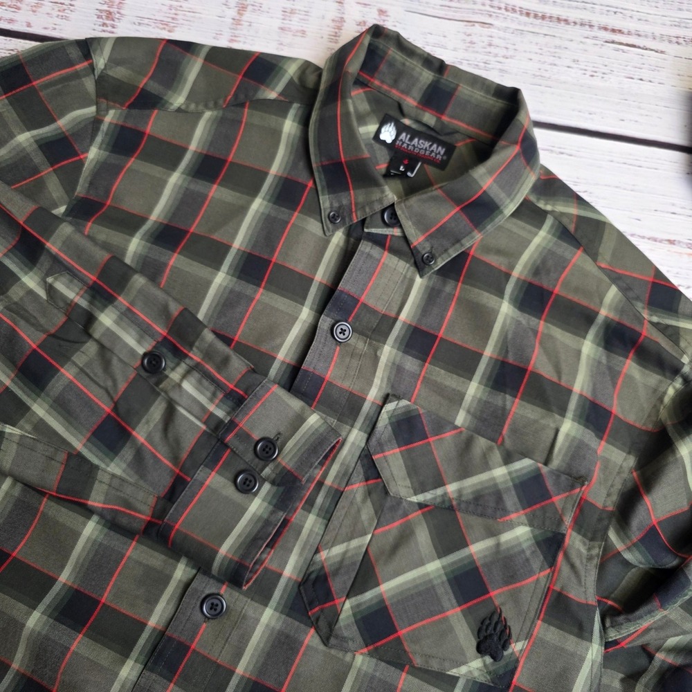 Alaskan Hardgear Duluth Mens Large Green Plaid Wool Blend Midnight Sun Shirt
